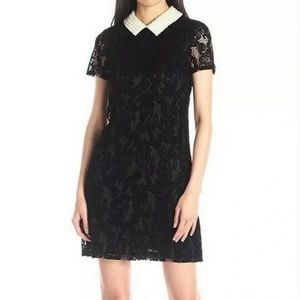 EUC! Betsey Johnson Black Lace Overlay Dress with Pearl Collar size 6